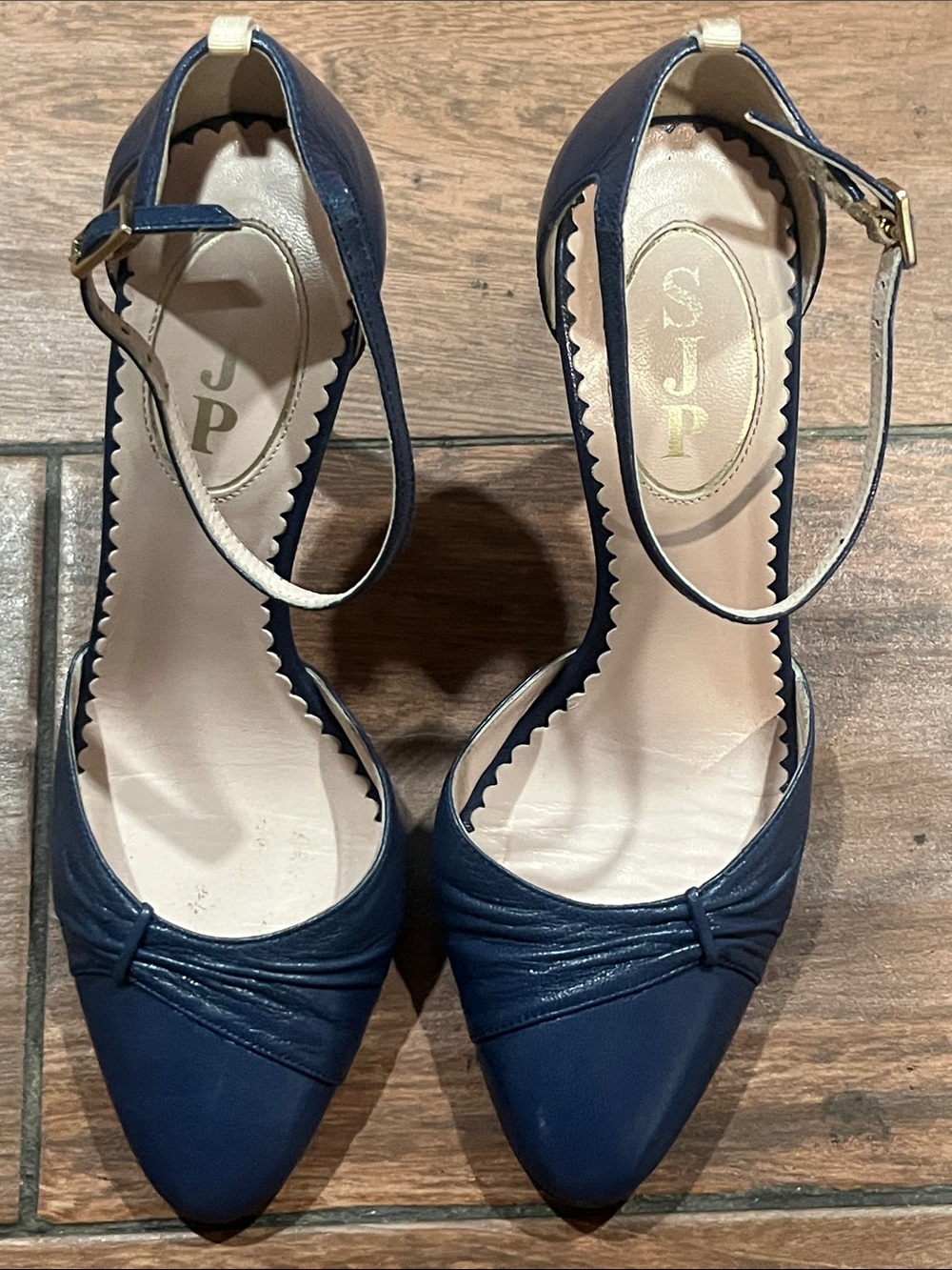 SJP Women's Navy Ankle-Strap Pointed Toe Heels size 6